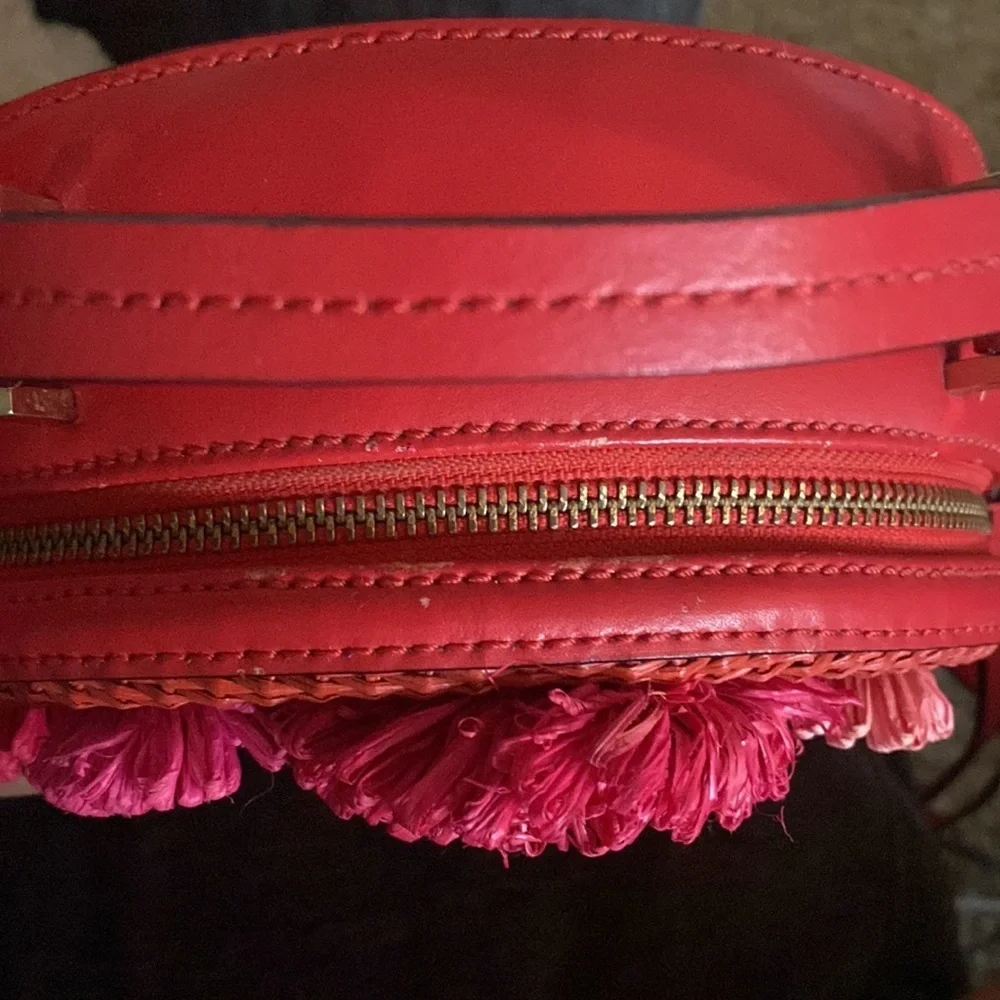 Rare Kate Spade leather handbag, w/ detachable strap, red, pink, hot pink